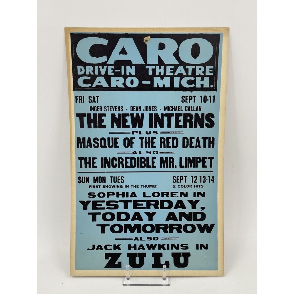 Vtg Strand Theater Poster‎ Caro, MI Drive-in 22x14 Yesterday Today & Tomorrow